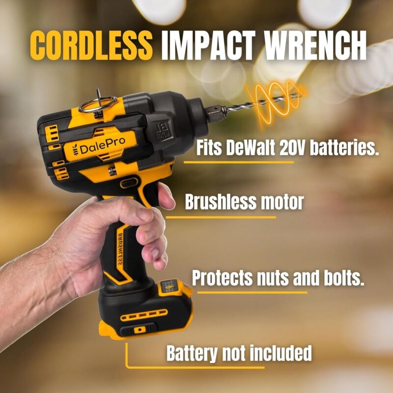 Cordless Impact Wrench 1/2 inch for DeWalt 730Ft-lbs 1000N.m - Includes 20v Battery, Charger and 1/2-5 Socket + Extension - Image 2
