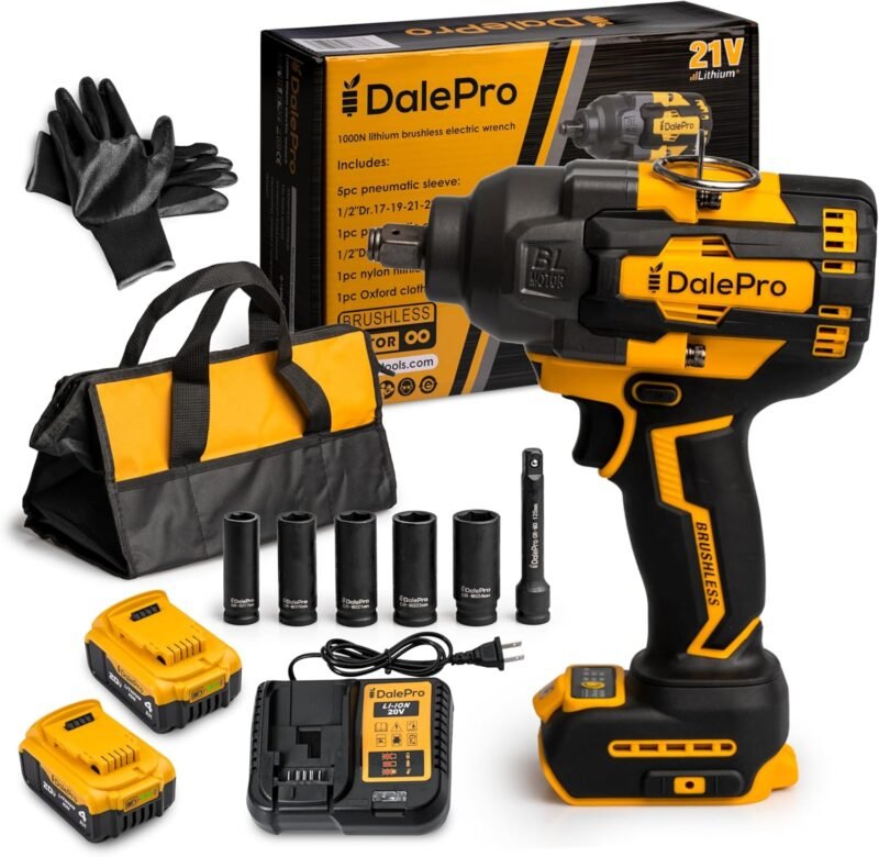 Cordless Impact Wrench 1/2 inch for DeWalt 730Ft-lbs 1000N.m - Includes 20v Battery, Charger and 1/2-5 Socket + Extension