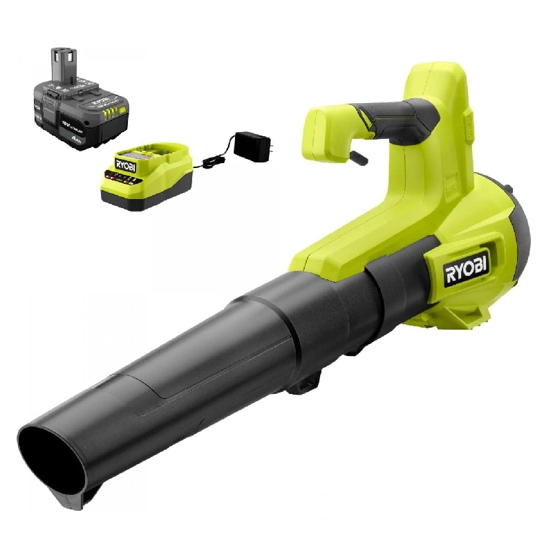 RYOBI ONE+ 18V 100 MPH 325 CFM Cordless Battery Variable Speed Jet Fan Leaf Blower with 4.0 Ah Battery and Charger, GREEN